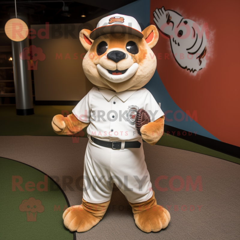 Rust Ermine mascot costume character dressed with a Baseball Tee and Tie pins