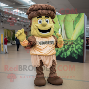 Brown Caesar Salad mascot costume character dressed with a Cargo Pants and Anklets