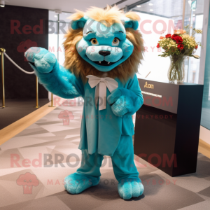 Cyan Lion mascotte kostuum...