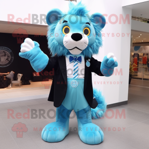 Cyan Lion maskot kostym...