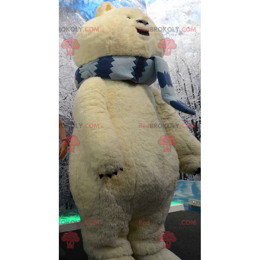 Grande orso polare mascotte orso beige con una sciarpa -