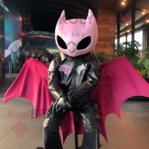 Pink Manta Ray mascot costume character dressed with a Biker Jacket and Wraps