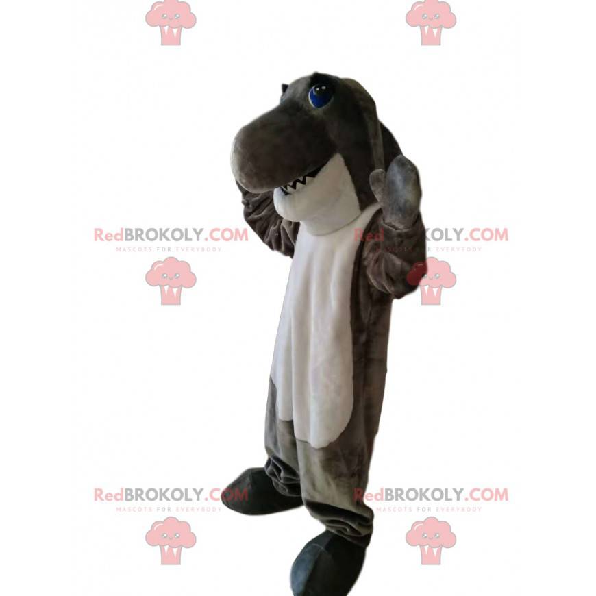 Velmi zábavný maskot šedého a bílého žraloka - Redbrokoly.com Velmi zábavný maskot šedého a bílého žraloka - Redbrokoly.com