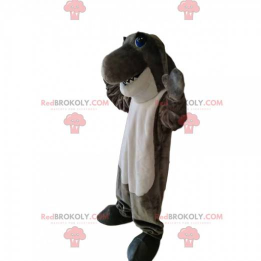 Zeer grappige grijze en witte haai mascotte - Redbrokoly.com