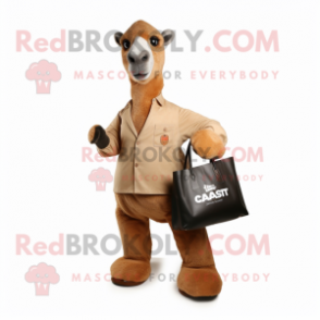 Rust Camel mascot costume character dressed with a Blazer and Tote bags