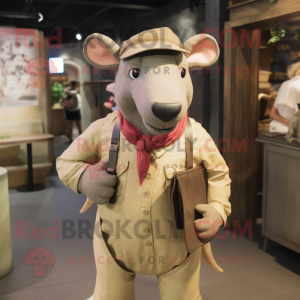 Tan Tapir mascot costume character dressed with a Chambray Shirt and Clutch bags