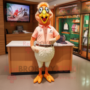 Peach Pheasant mascot costume character dressed with a Polo Shirt and Keychains