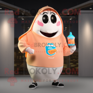 Peach Bottle Of Milk mascot costume character dressed with a Windbreaker and Earrings