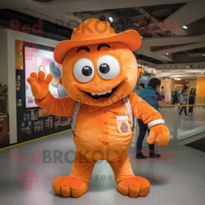 Orange Demon mascot costume character dressed with a Button-Up Shirt and Berets