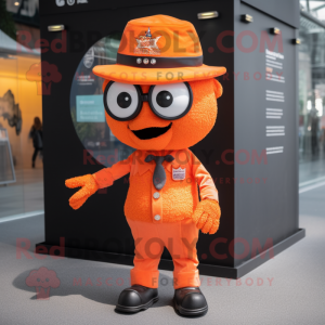 Orange Demon mascot costume character dressed with a Button-Up Shirt and Berets