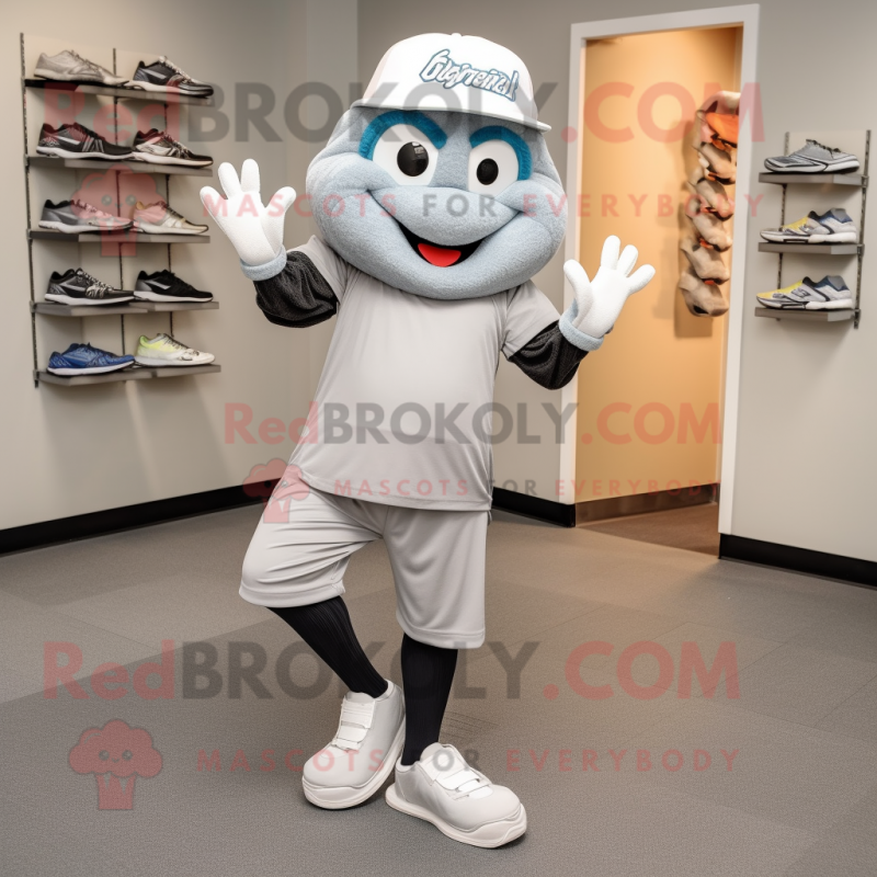 Gray Baseball Glove mascot costume character dressed with a Joggers and Anklets Gray Baseball Glove mascot costume character dressed with a Joggers and Anklets
