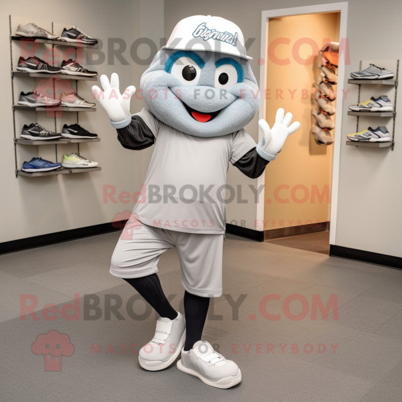 Gray Baseball Glove mascot costume character dressed with a Joggers and Anklets