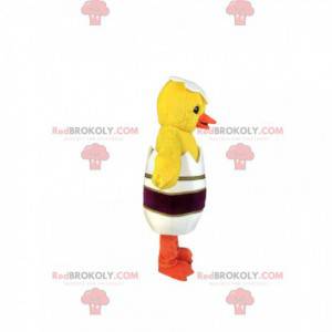 Mascot yellow chick with its elegant eggshell - Redbrokoly.com