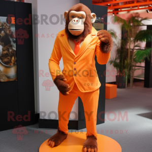 Orange Chimpanzee mascot costume character dressed with a Suit Pants and Anklets
