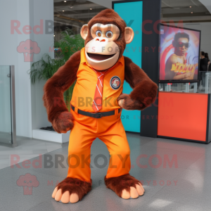 Orange Chimpanzee mascot costume character dressed with a Suit Pants and Anklets