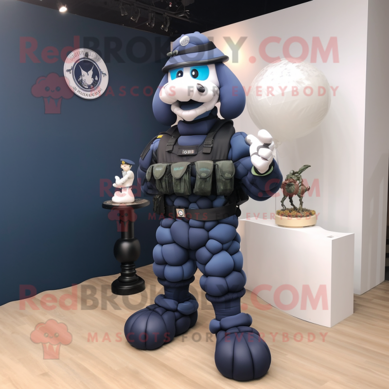 Navy Para Commando mascot costume character dressed with a Ball Gown and Briefcases