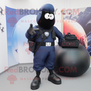 Navy Para Commando mascot costume character dressed with a Ball Gown and Briefcases