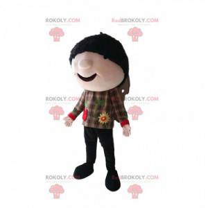 Maskot hnědý chlapec s kostkovaným dresem - Redbrokoly.com