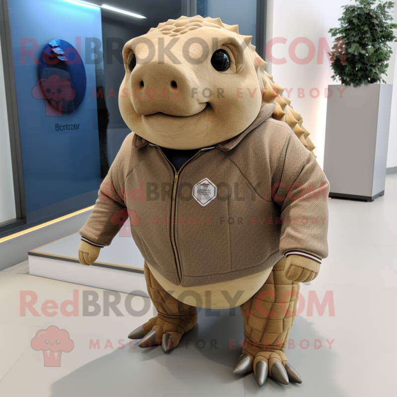 Tan Glyptodon mascot costume character dressed with a Sweater and Cufflinks Tan Glyptodon mascot costume character dressed with a Sweater and Cufflinks