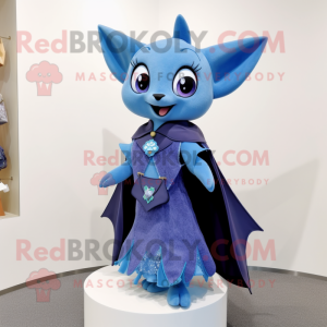 Blue Bat mascot costume character dressed with a A-Line Dress and Scarf clips