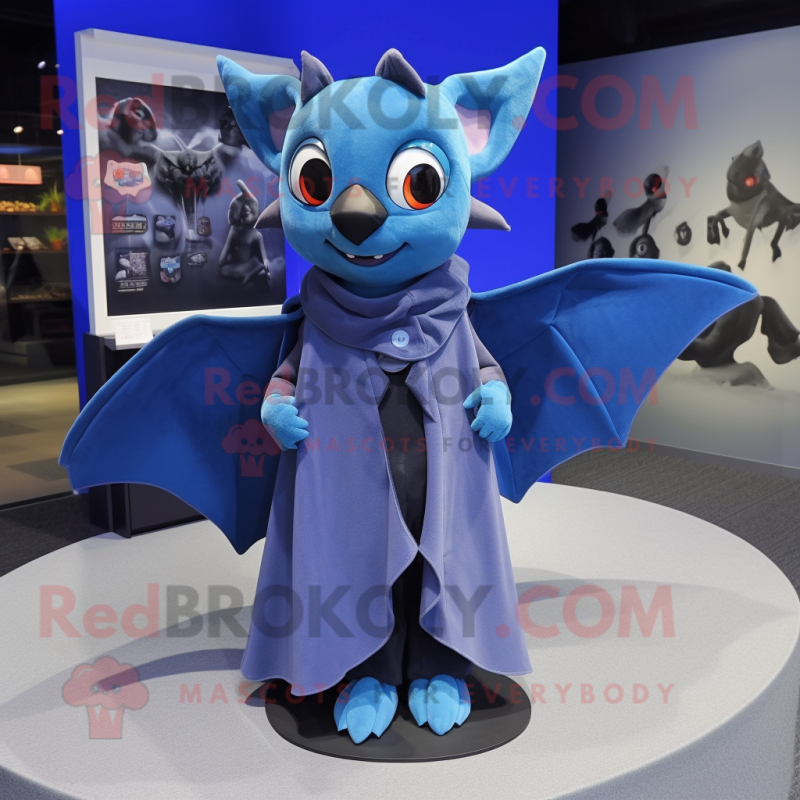 Blue Bat mascot costume character dressed with a A-Line Dress and Scarf clips