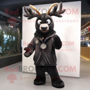 Black Deer mascot costume character dressed with a Coat and Rings