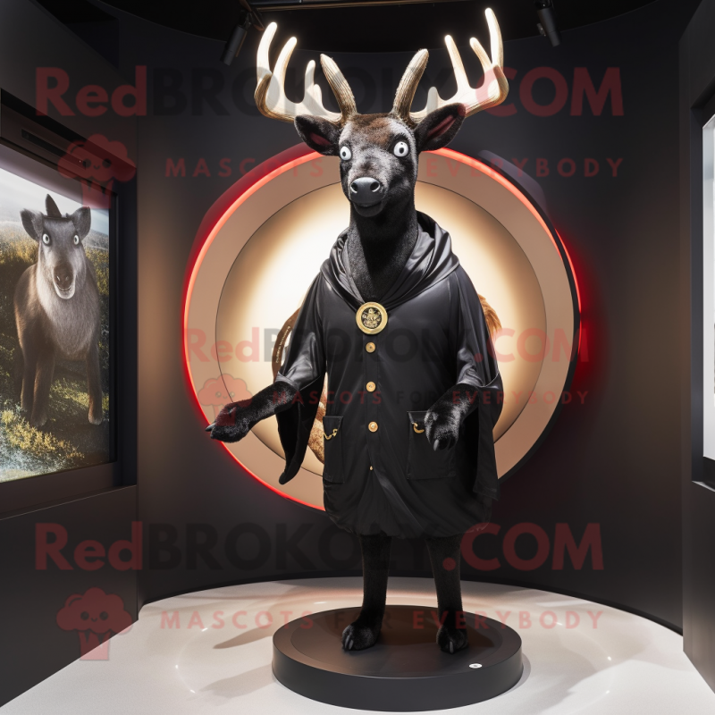 Black Deer mascot costume character dressed with a Coat and Rings Black Deer mascot costume character dressed with a Coat and Rings