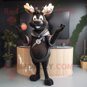 Black Deer mascot costume character dressed with a Coat and Rings