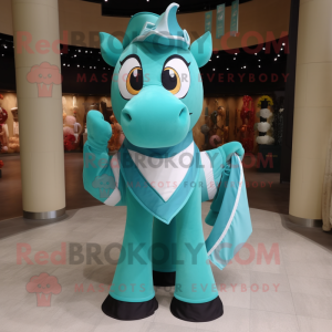 Turquoise Horseshoe mascot costume character dressed with a Tank Top and Bow ties