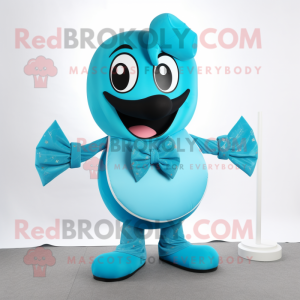 Turquoise Horseshoe mascot costume character dressed with a Tank Top and Bow ties