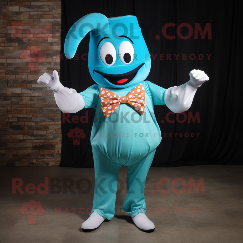 Turquoise Horseshoe mascot costume character dressed with a Tank Top and Bow ties Turquoise Horseshoe mascot costume character dressed with a Tank Top and Bow ties