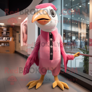 Pink Woodpecker mascot costume character dressed with a Jeggings and Tie pins