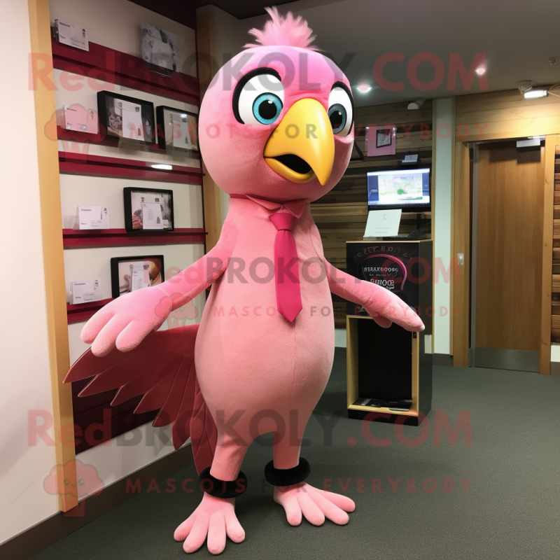 Pink Woodpecker mascot costume character dressed with a Jeggings and Tie pins