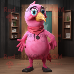 Pink Woodpecker mascot costume character dressed with a Jeggings and Tie pins