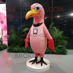 Pink Woodpecker mascot costume character dressed with a Jeggings and Tie pins