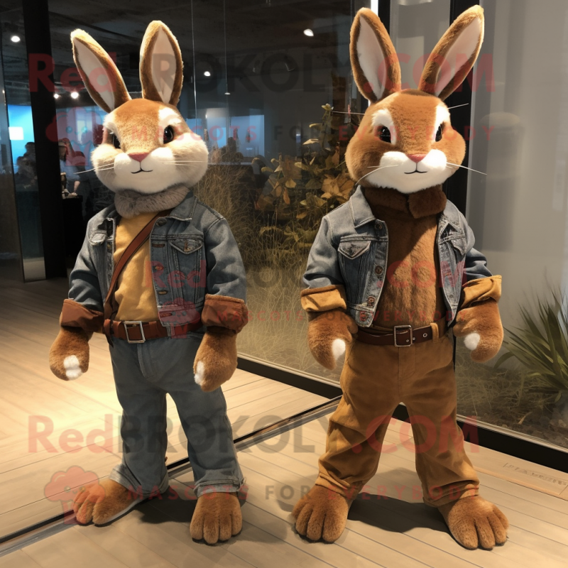 Rust Wild Rabbit mascot costume character dressed with a Boyfriend Jeans and Belts