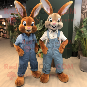 Rust Wild Rabbit mascot costume character dressed with a Boyfriend Jeans and Belts