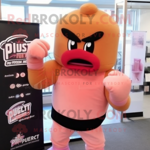 Peach Boxing Glove mascot costume character dressed with a Sweater and Berets