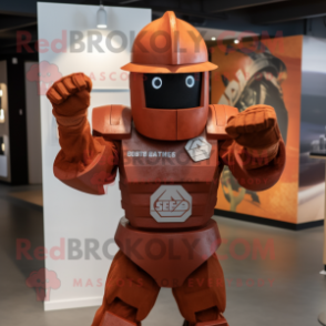 Rust Spartan Soldier mascot costume character dressed with a Playsuit and Beanies