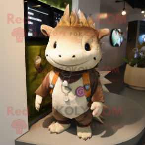 Brown Axolotls mascot costume character dressed with a Graphic Tee and Brooches