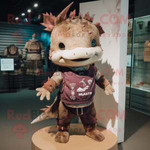 Brown Axolotls mascot costume character dressed with a Graphic Tee and Brooches