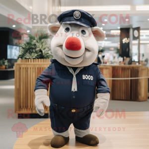 Navy Sow mascot costume character dressed with a Oxford Shirt and Bracelets