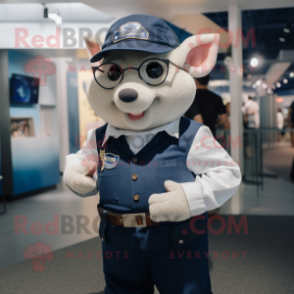 Navy Sow mascot costume character dressed with a Oxford Shirt and Bracelets