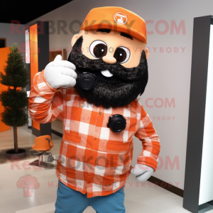 Orange Camera mascot costume character dressed with a Flannel Shirt and Digital watches