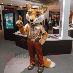 Brown Fox mascot costume character dressed with a Sheath Dress and Bracelet watches