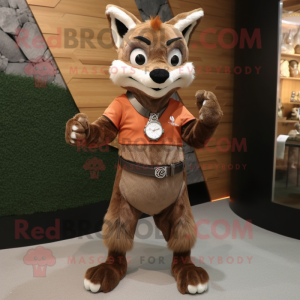 Brown Fox mascot costume character dressed with a Sheath Dress and Bracelet watches