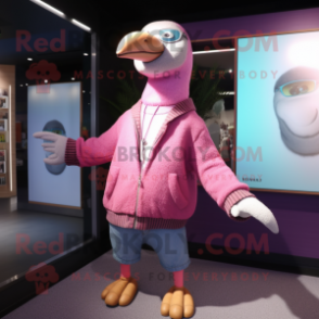 Pink Albatross mascot costume character dressed with a Cardigan and Bracelets