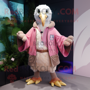 Pink Albatross mascot costume character dressed with a Cardigan and Bracelets