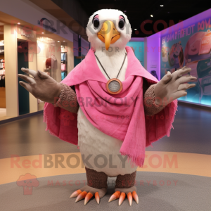 Pink Albatross mascot costume character dressed with a Cardigan and Bracelets
