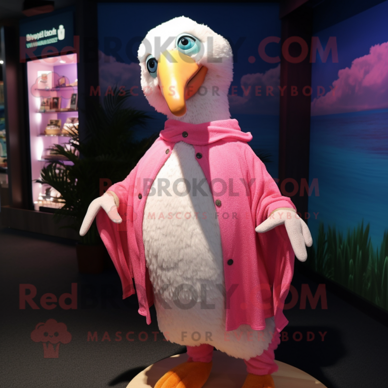 Pink Albatross mascot costume character dressed with a Cardigan and Bracelets Pink Albatross mascot costume character dressed with a Cardigan and Bracelets